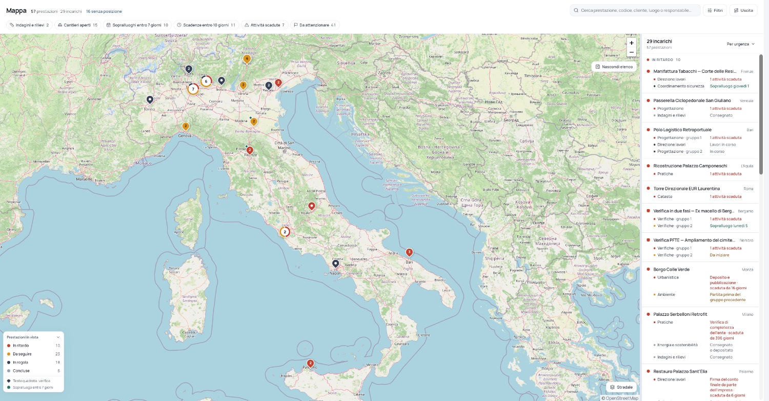 La mappa degli incarichi dello studio in Italia